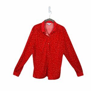 Sears Shirt 70s Vintage Red Poly Confetti Dot Long Sleeve Blouse Size M to XL